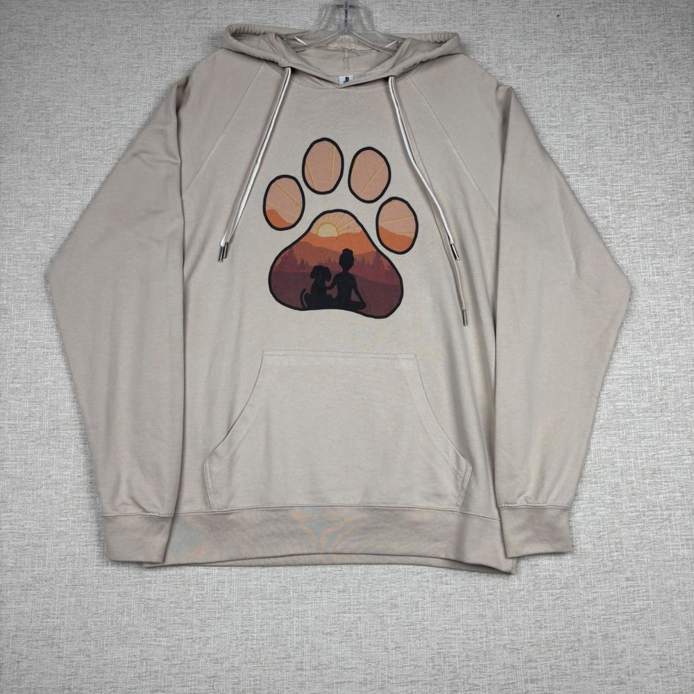 Independent Trading Company Mens Paw Print Sunset Graphic Hoodie Beige Large